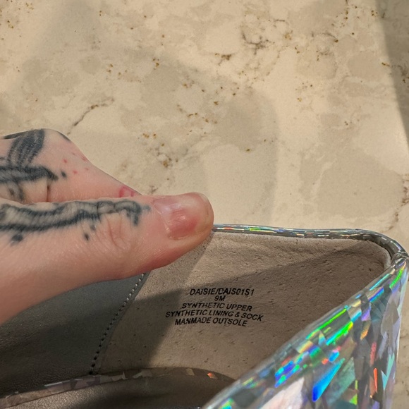 Steve Madden Daisie Holographic Silver Heels - Picture 2 of 3